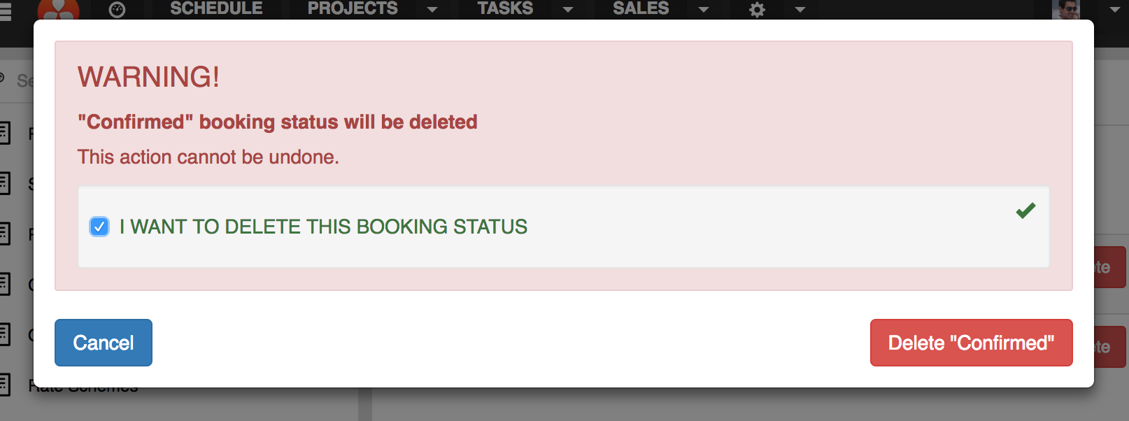 Delete Booking Status