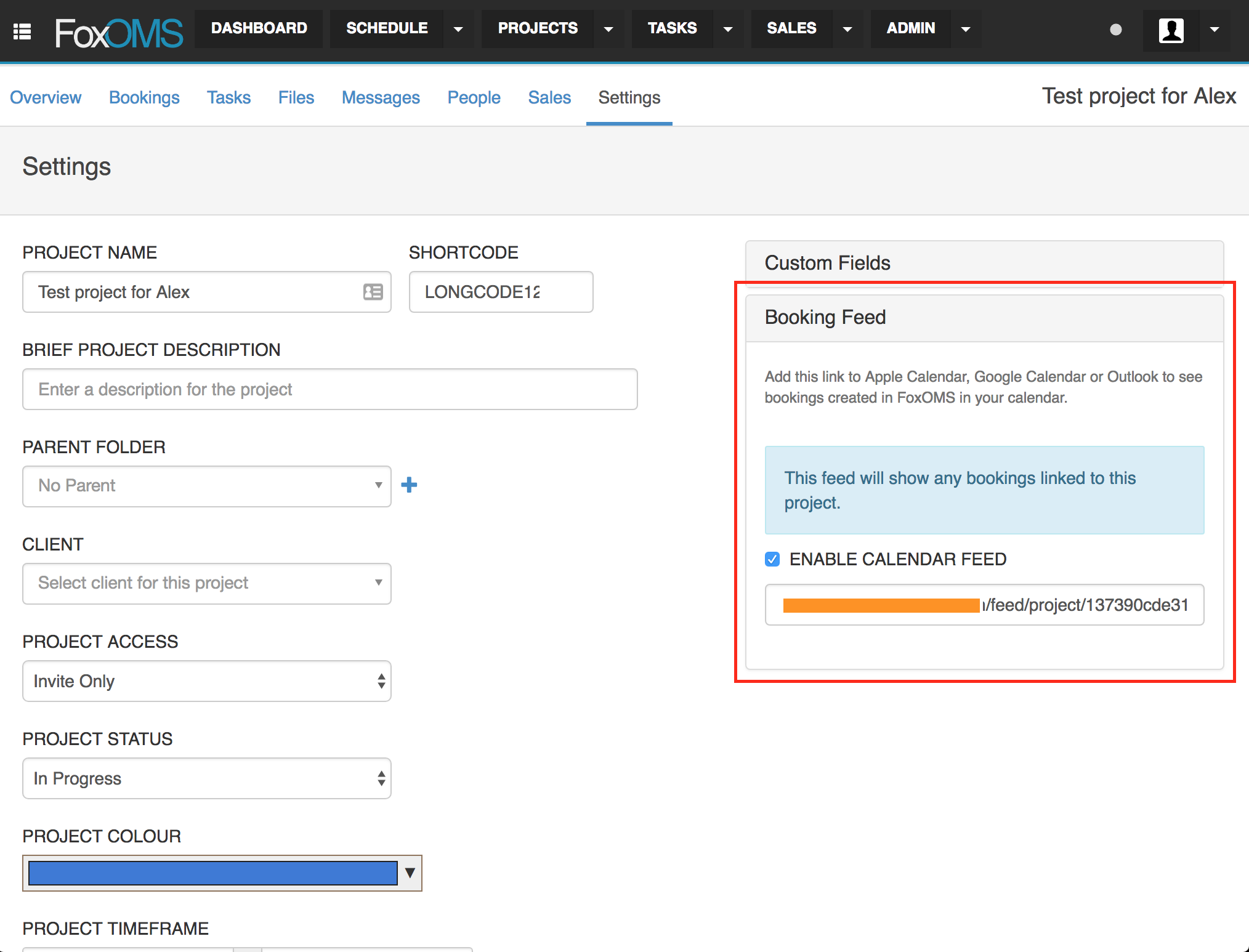 Creating a Project Booking Feed