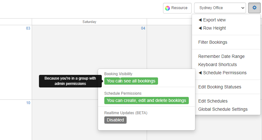 Schedule Permissions Helper Screen