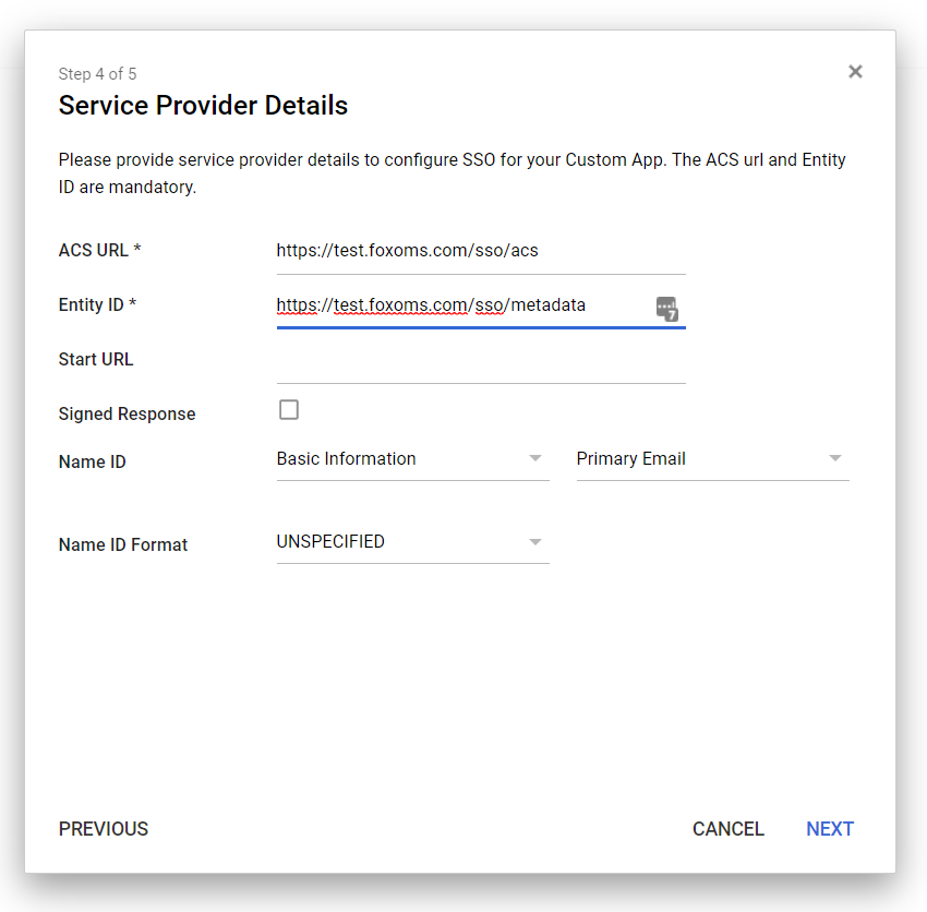 GSuite SAML Service Provider Details